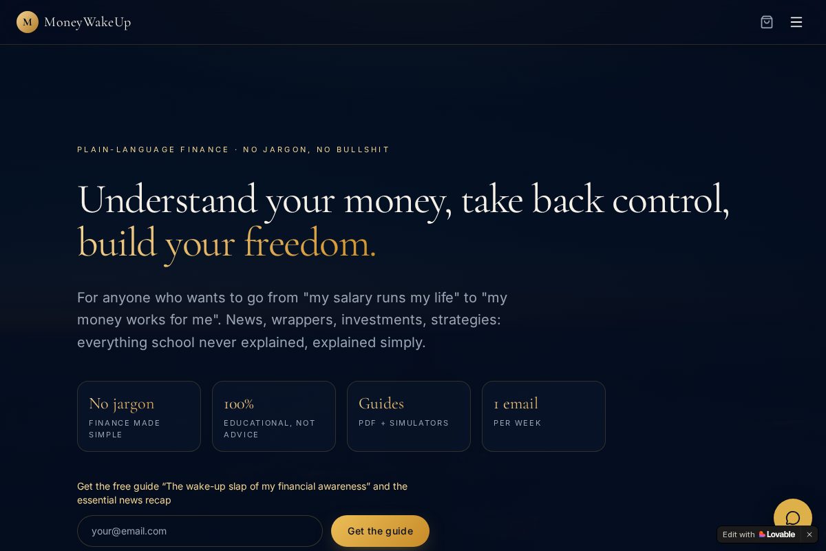 Aperçu du site Money Wake Up, plateforme d'éducation financière